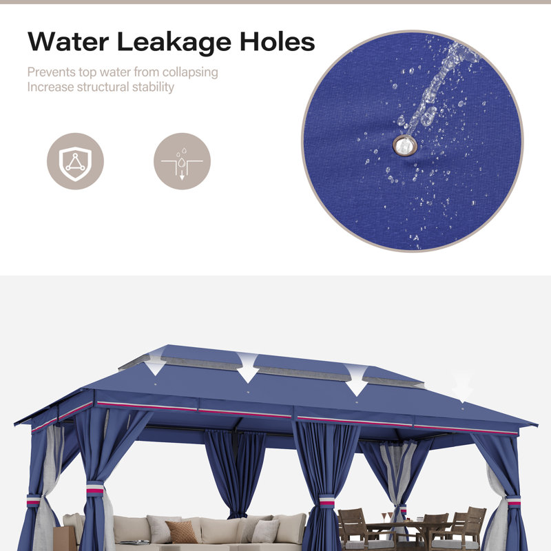Classic Blue 10'x10' Iron Frame Patio Gazebo with Mosquito Netting