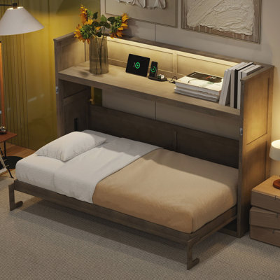 Twin XL Size Murphy Bed With LED Light And USB Charging Station