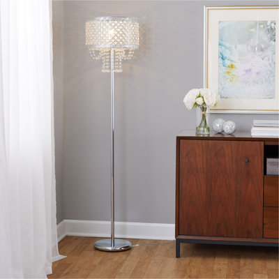 60" Contemporary Metal Floor Lamp in Polished Chrome and Clear Crystal Accents
