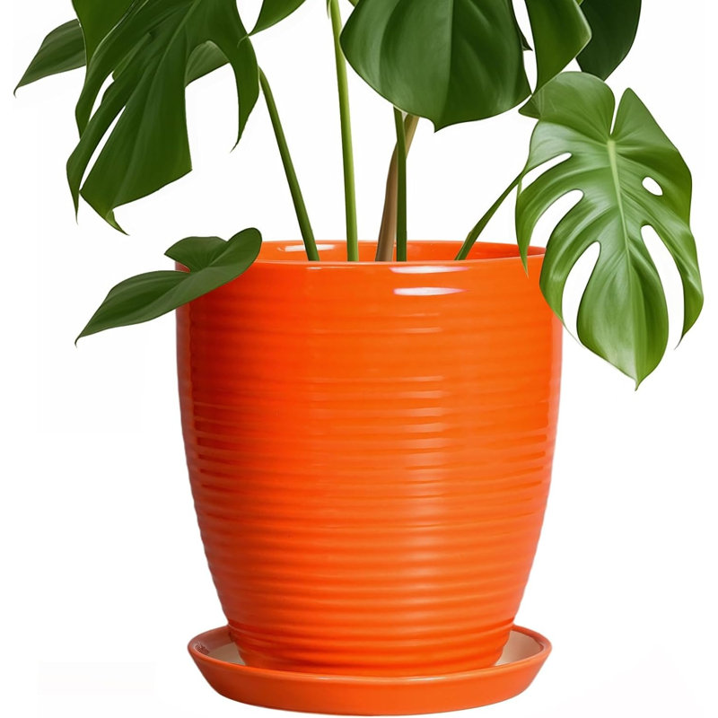 8 Inch Orange Ceramic Planter Pot