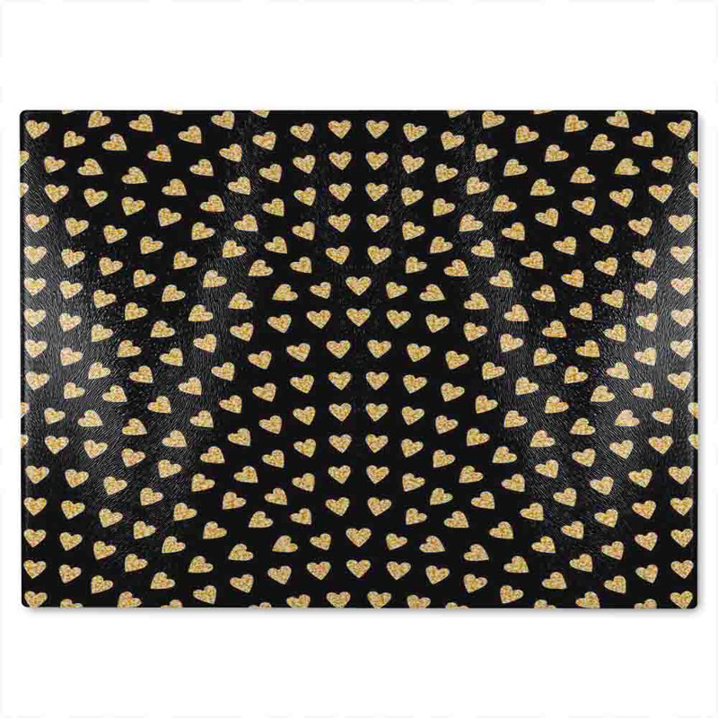 Geometric Glitter Love Hearts Glass Chopping Board, 40cm L x 28cm W