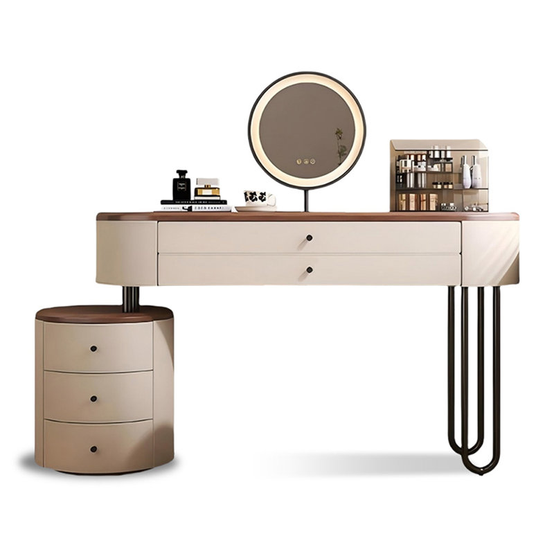 Coiffeuse de maquillage avec miroir lumineux, 5 tiroirs