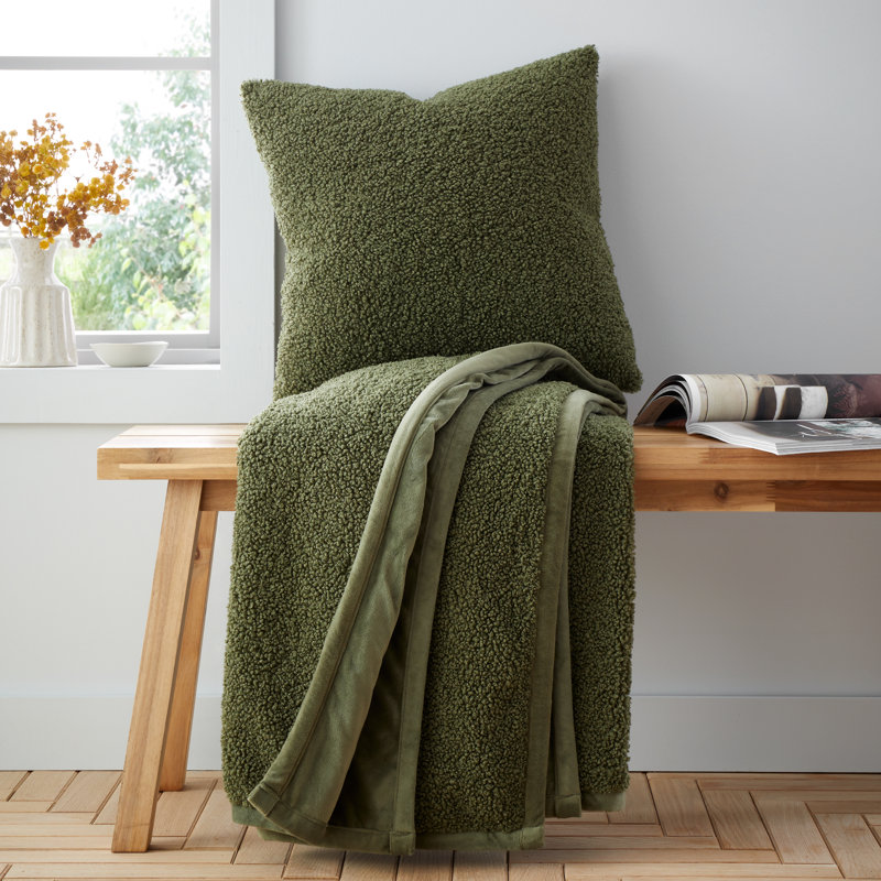 So Soft Velvet Boucle Blanket Throw, Olive