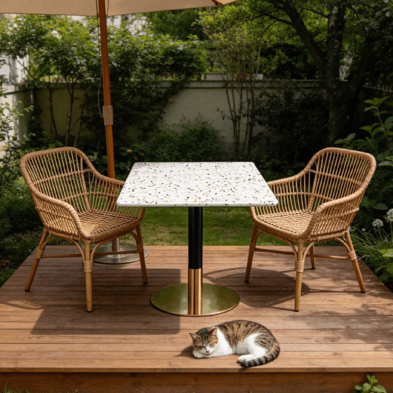 Table d'extérieur carrée 24 po Terrazzo, White