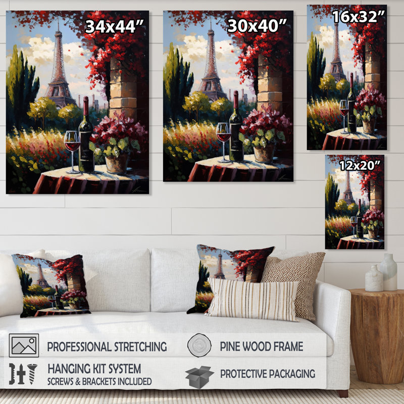 «Savouring Red Wine» par la Tour Eiffel Paris III, reproduction sur toile, H 20 po x l 12 po x P 1 po, Toile tendue