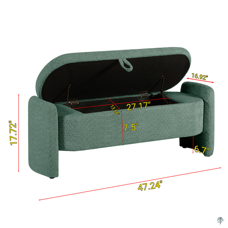 Ottoman Oval Storage Bench 3D Fabric Bench With Large Storage Space, Green