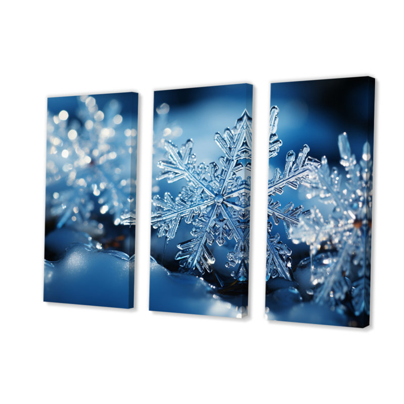 Flocons de neige scintillants II sur toile, 3 pièces, H 32 po x l 48 po x P 1 po