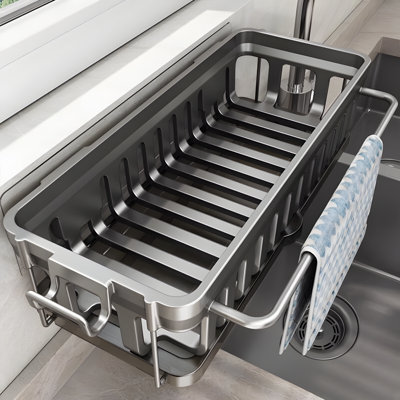 Kitchen Sponge Holder Wall Mounted Organizer For Sink, No Drill Dish Rack With Drainage, Over Cabinet Storage Basket For Sponges And Cleaning Supplies