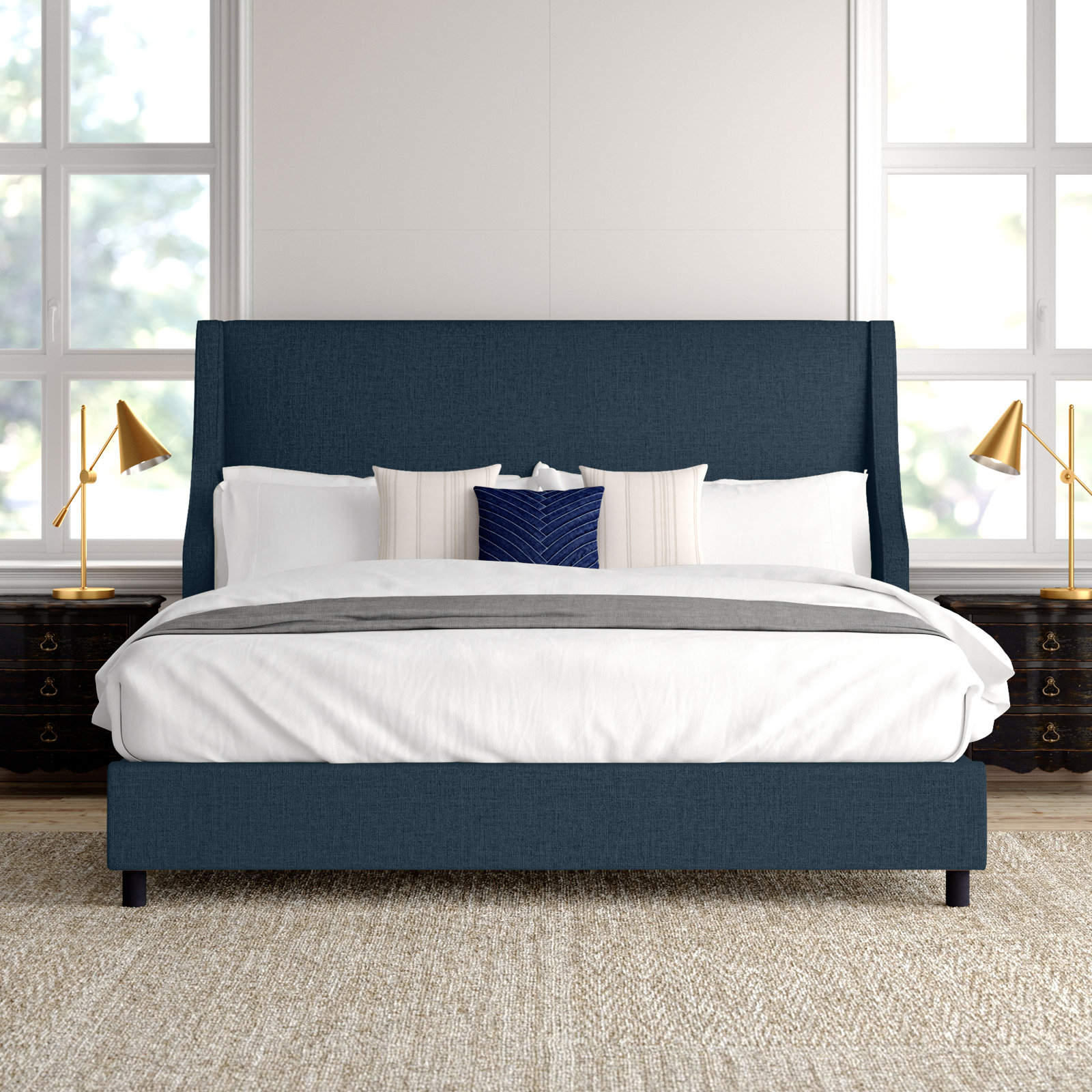 Bernadine Wingback Bed, California King, Zuma Navy Textured Linen
