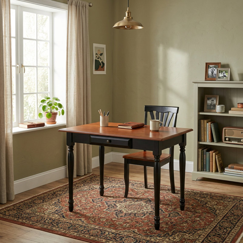 Ensemble de salle à manger rectangulaire 3 pièces en bois dur asiatique cerisier noir avec table à battants et 2 chaises de cuisine pour petits espaces