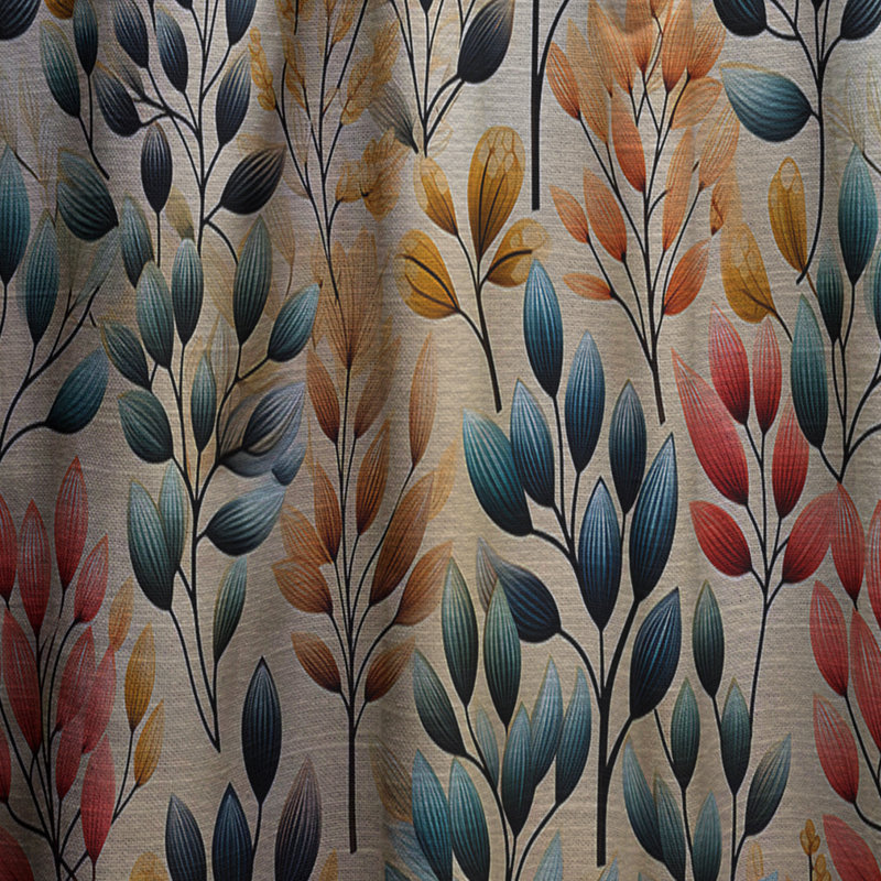 Motif botanique à feuillage aquarelle - Rideau floral - Rideau floral obscurcissant - 1 panneau, L 52 po x L 63 po