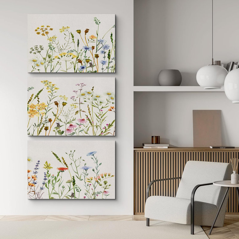 Illustration florale de fleurs sauvages pour la chambre à coucher, Toile tendue, H 24 po x l 36 po