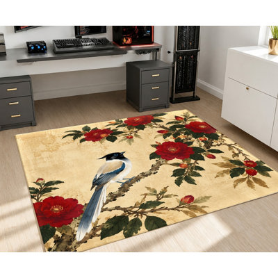 Tapis de style rétro, motif d'oiseaux et de fleurs, design artistique, tapis antidérapant, décoration intérieure élégante pour le salon, la chambre à coucher, le vestibule, la porte d'entrée, la cuisine, le balcon, appartement