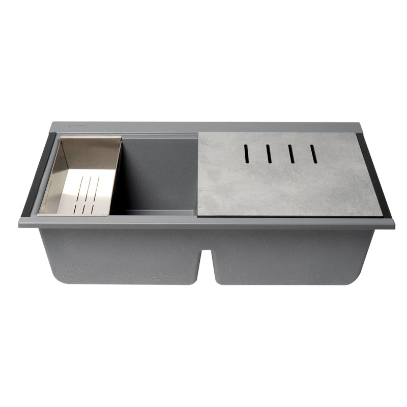 Évier de cuisine à double cuve encastrable avec accessoires L 33,86 po x l 20,1 po, Titane