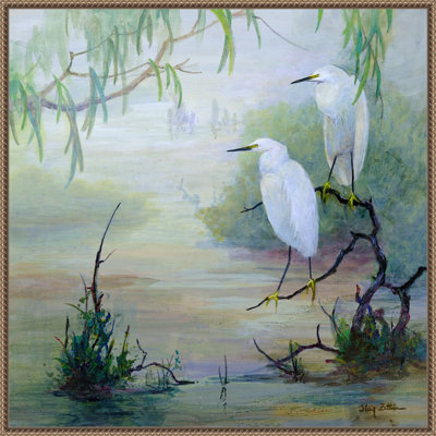 «Snowy Egrets in Wetlands» par Floy Zittin, reproduction d'art sur toile encadrée