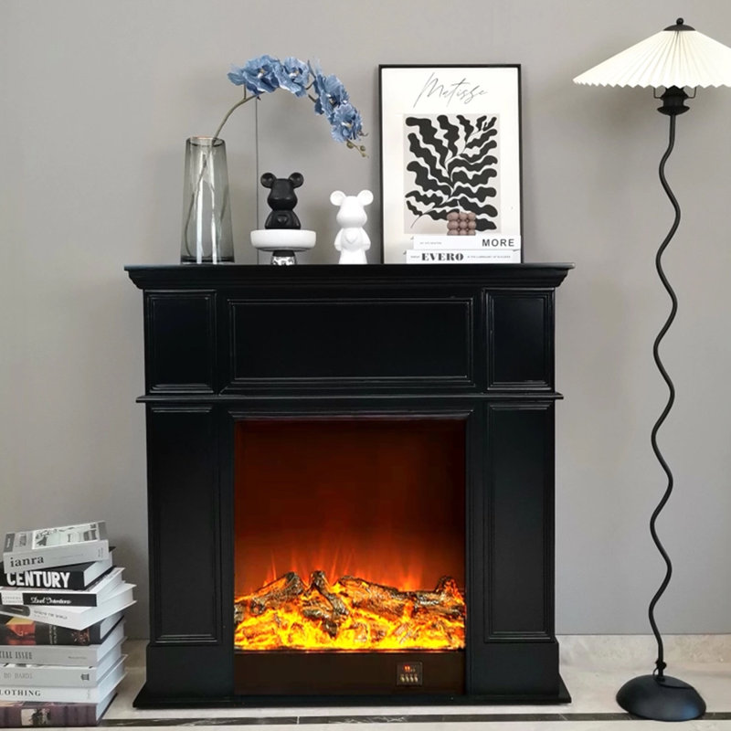 Black Manufactured Wood Electric Fireplace, 39.37" H x 39.37" W x 10.63" D