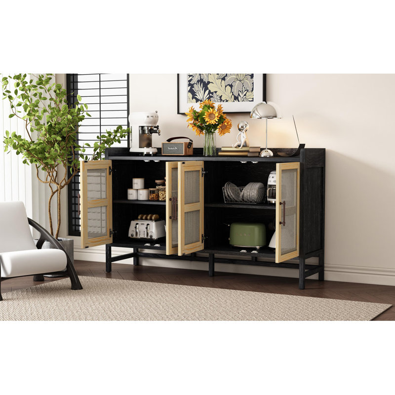 Buffet Rustic Chic - Armoire avec portes tissées TREXM, Noir