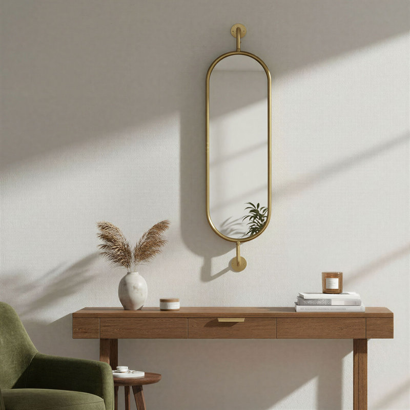 Miroir mural ovale en métal avec supports, or, Gold