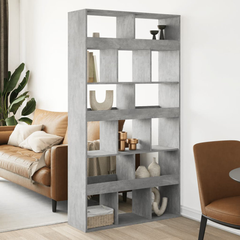 Angelinne 100cm W Bookcase, 187.5cm H x 100cm W x 33cm D, Concrete grey
