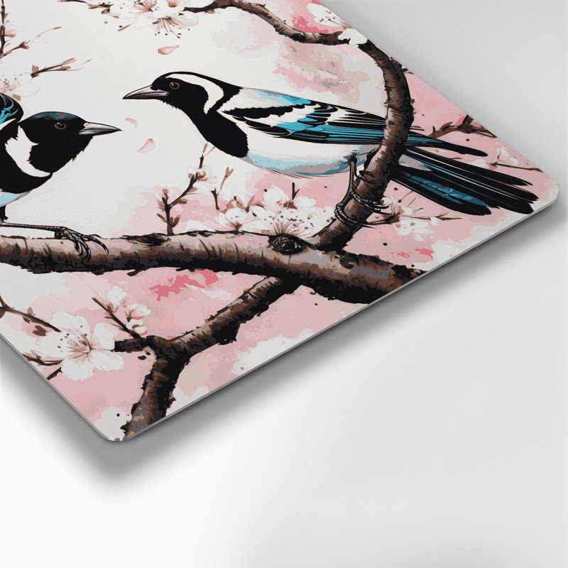 Oiseaux, art mural oriental gris, pie, H 16 po x l 16 po