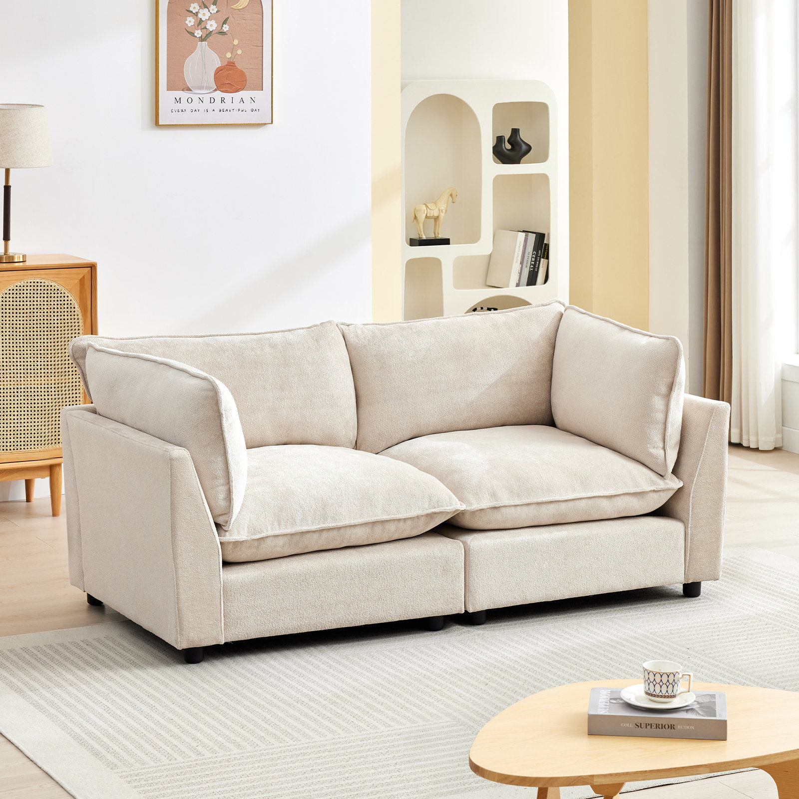 Eagan 74.8" 2 - Piece Modular Sofa, Beige Chenille