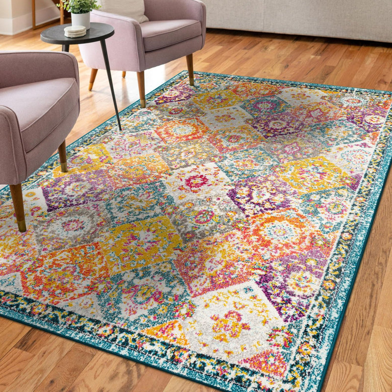 Galyean Abstract Multi Color Area Rug, Octagon 7'10" x 7'10"