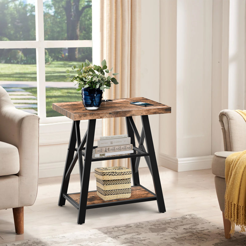 Stokesvale Tall End Table Nightstand with 2 USB Ports, 2 Power Outlets, and 2 Storage Shelves, Rustic Brown
