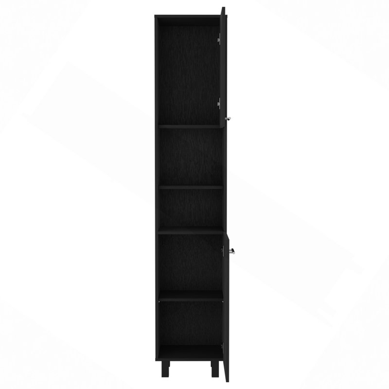 Kitchen Pantry H 79 ", deux tablettes de rangement ouvertes, trois tablettes internes, deux portes, quatre pieds