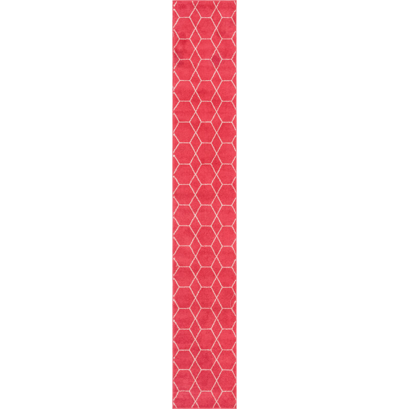 Tapis rose à motif géométrique Devin, Tapis de couloir 2 pi x 13 pi 1 po