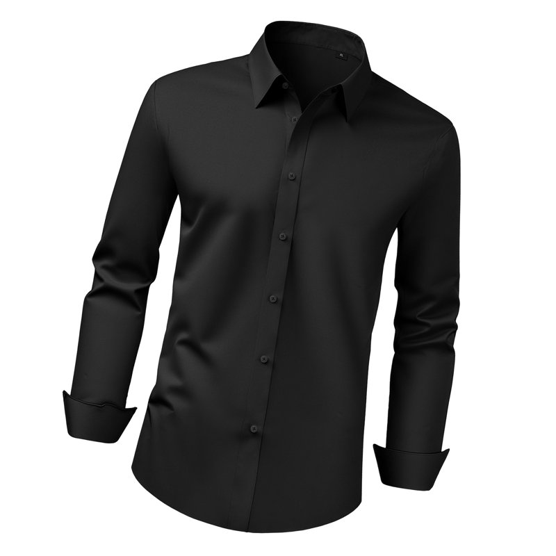 Men's Button Up Shirt, Mens Long Sleeve Wrinkle-free Button Down Dress Shirts, Slim Fit Soft Stretch Fabric for Business Casual or Formal, Work, Wedding, Dinner, Black