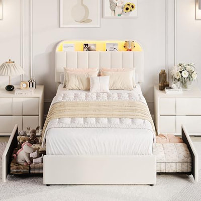 Twin XL Size Bed Frame, Velet Upholstered Platform Bed Frame