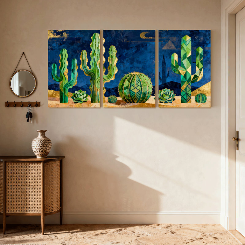 Cactus, cactus, désert, ciel nocturne, ensemble de 3 impressions sur toile, H 30 po x l 60 po