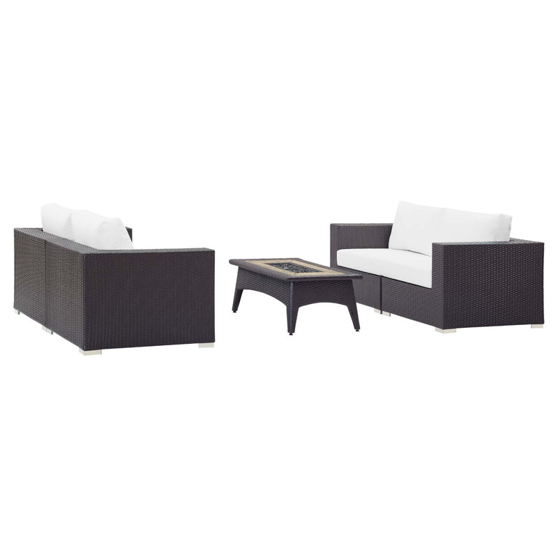 Convene 5 Piece Set Outdoor Patio with Fire Pit, White