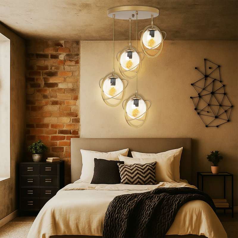Adjustable Height 4 Lights Metal Body Cluster Pendant