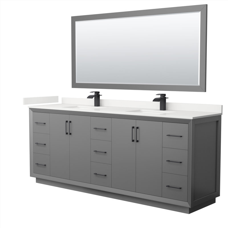 Strada 84'' W Double Vanity, Satin Bronze, Dark Gray, Giotto Quartz