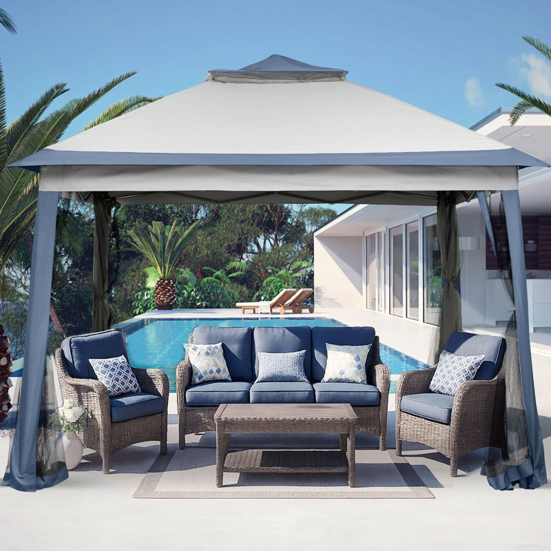11 x 11 ft Patio Pop up Canopy with Mosquito Netting, Gray
