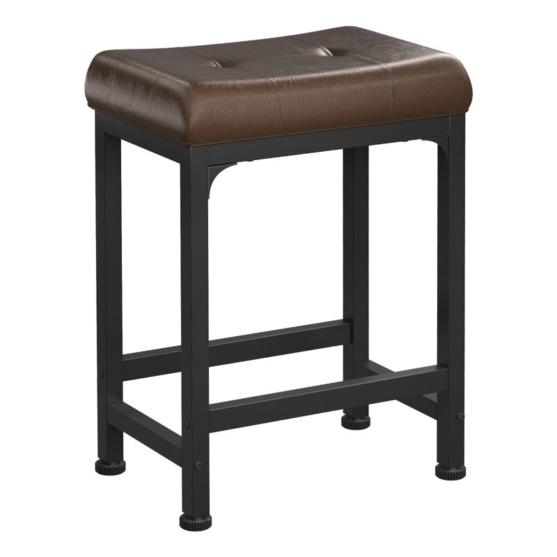 Upholstered Counter Stool With Metal Frame, Brown