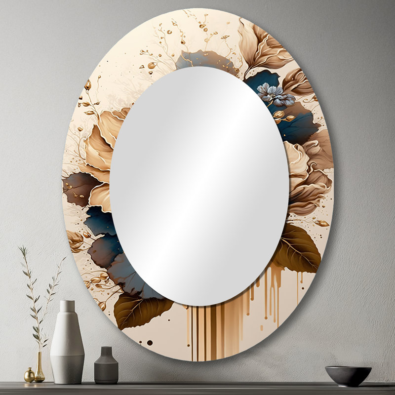 Miroir mural brun et bleu Hibiscus Bouquet III, 43 po x 33 po