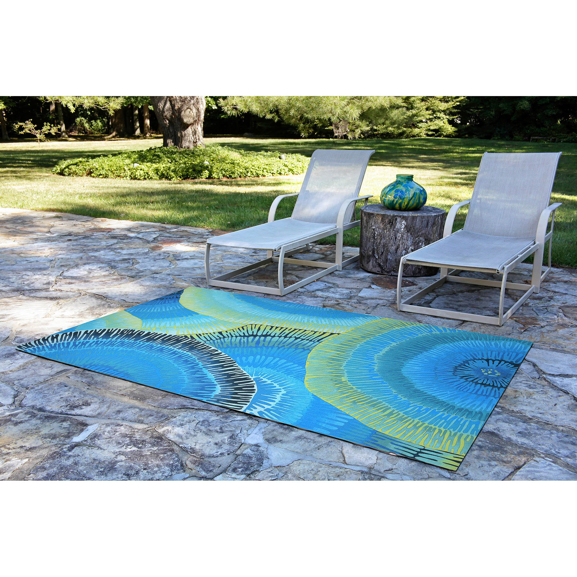 Highland Dunes Fey Abstract Hand Hooked Blue Indoor / Outdoor Area Rug ...