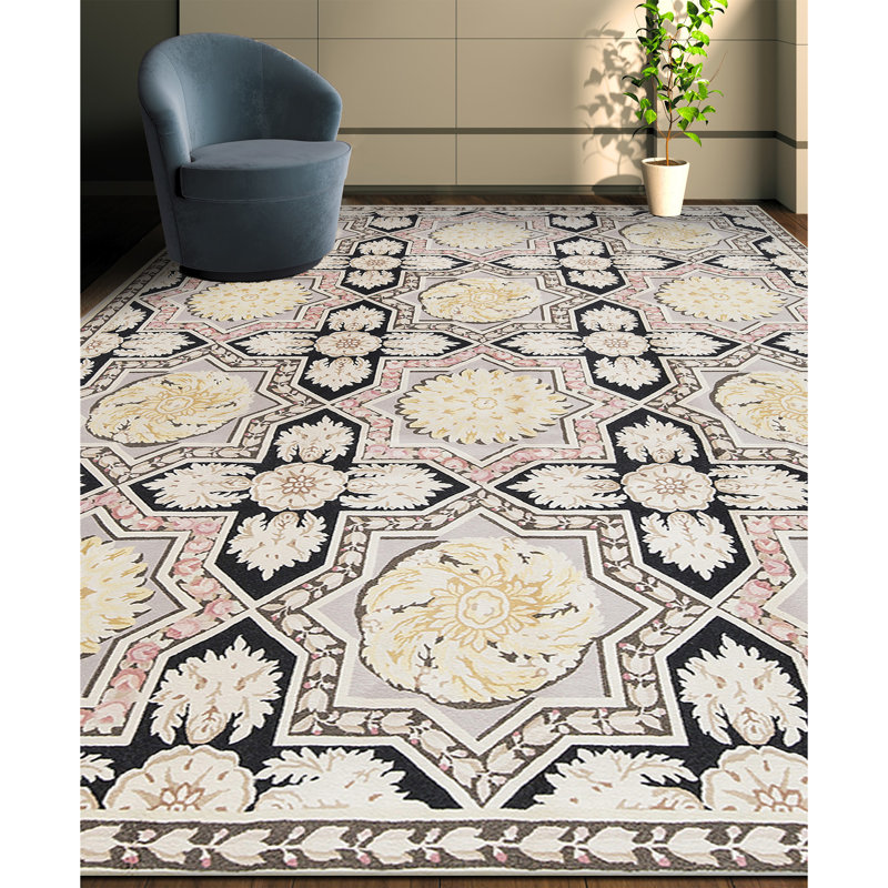 Hand-Knotted High-Quality Black and Gray Area Rug