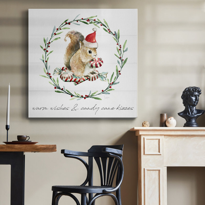 «Farmhouse Christmas Squirrel» - Toile tendue avec châssis de qualité supérieure - prête à être accrochée