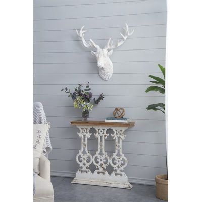 Console 32 po x 12 po x 32 po Classic Vintage White Wash avec plateau en bois brun