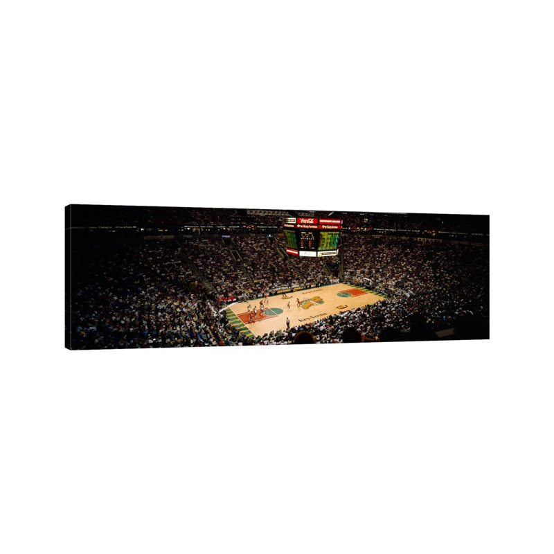 Spectators Watching A Basketball Match, Key Arena, Seattle, King County, Washington State, USA - Wrapped Canvas Panoramic Print