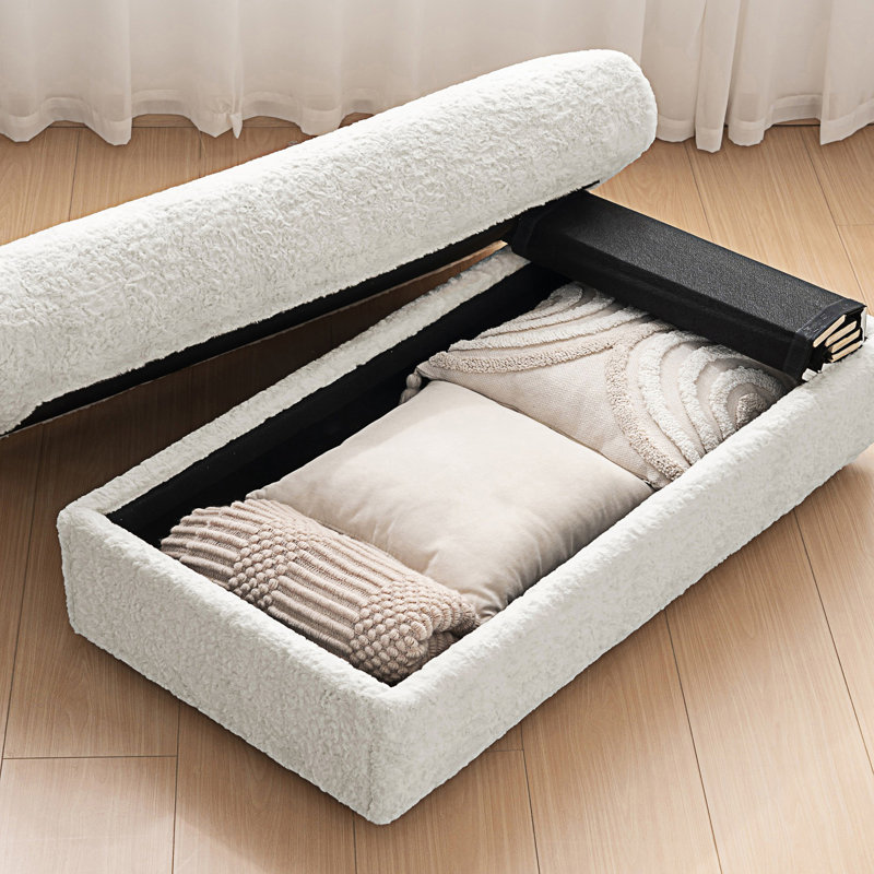 Chaise longue surdimensionnée, canapé-lit avec repose-pieds avec rangement et accoudoirs, Beige