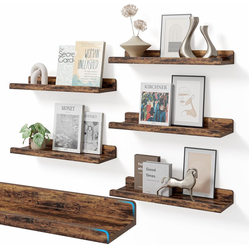 6-Pack 16 Inch Rustic Brown Floating Wall Shelves