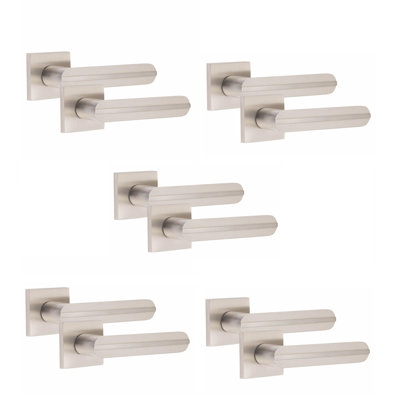 5 Pairs Modern Lima Design Premium Door Handles on Square Rose in Matt Black Finish -