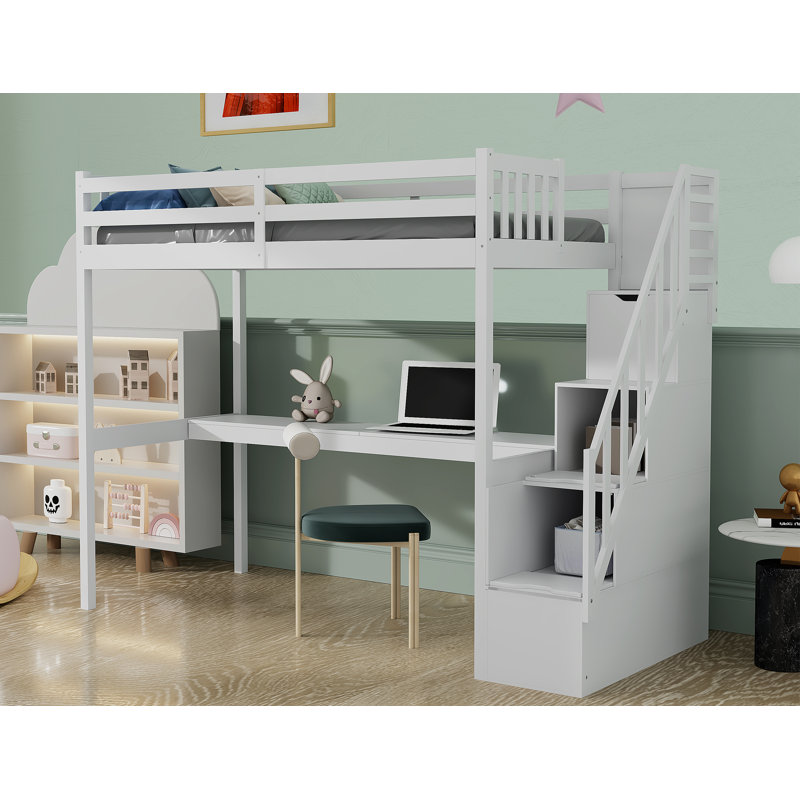 Lit mezzanine simple avec bureau intégré Giedrius par Harriet Bee, Blanc