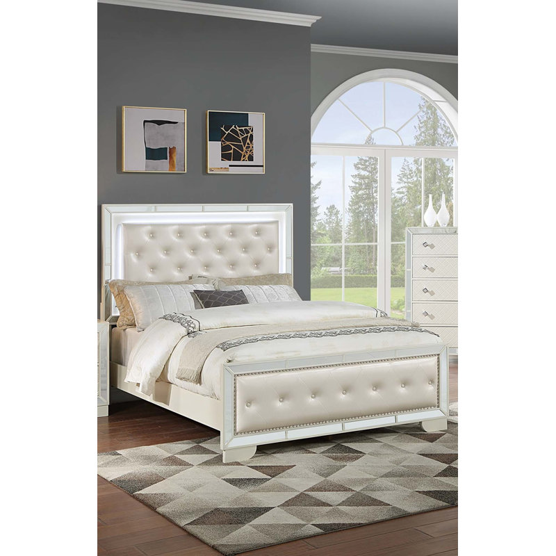 Elegant Tufted Bed Frame with Integrated LED Lighting