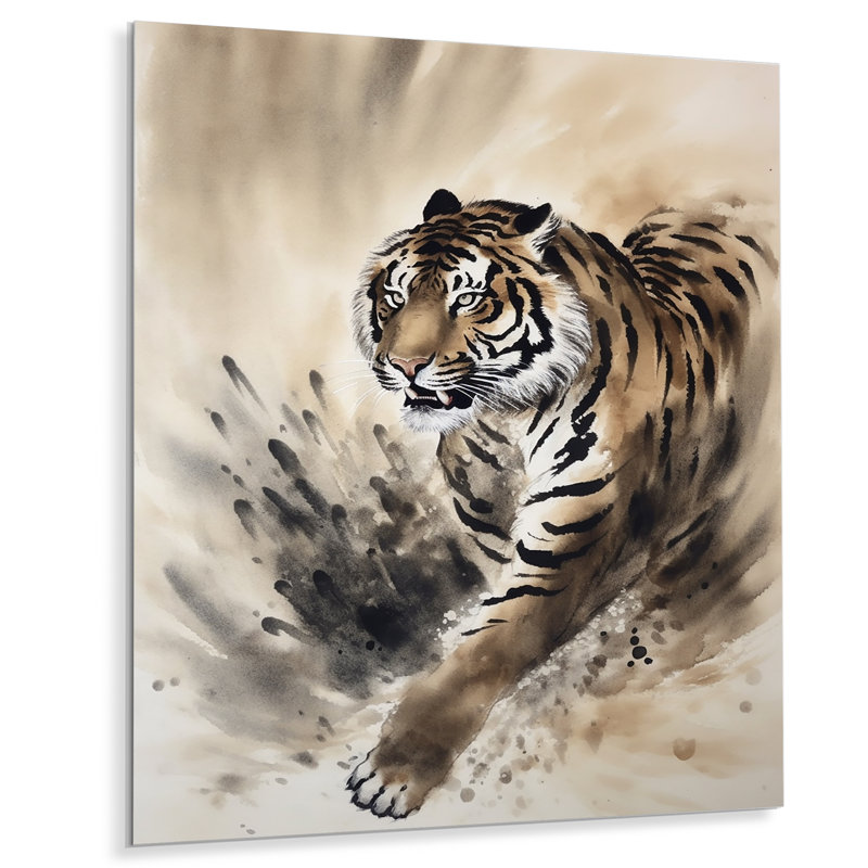 Beige tigre dans la nature II - impression sur métal sans cadre, H 40 po x l 30 po x P 1 po