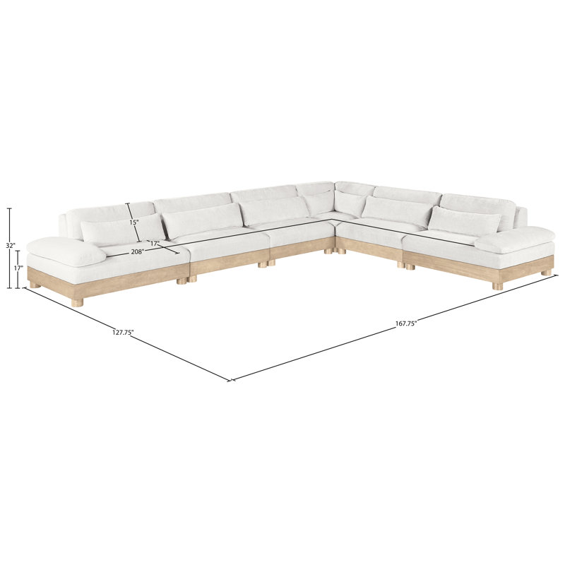 Canapé modulaire rembourré en tissu de chenille 167,75 po Turin, Tissu chenille crème, Naturel
